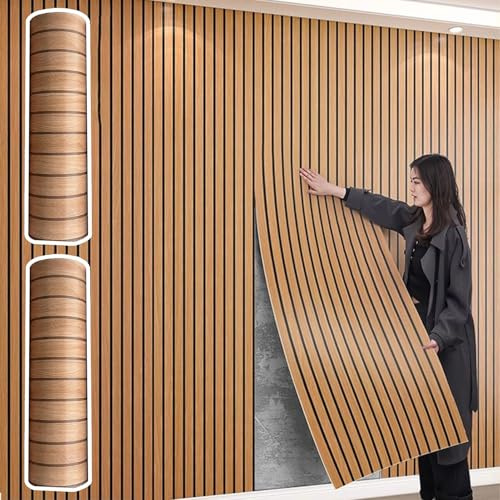 Oracra Wandverkleidung 2 Rollen PVC-Wandpaneele Zum Abziehen und Aufkleben für Das Wohnzimmer Dekorative Tapetenaufkleber In Holzoptik TV-Hintergrundverkleidung(A)