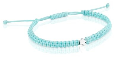 TOUS Pulsera para Mujer con Motivo Estrella de Plata de Primera Ley y Nylon En Color Turquesa, 17cm de Largo, Colección Motivos