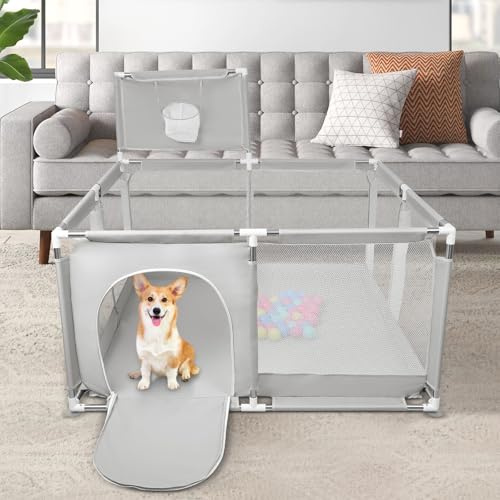 Laufstall für Babys, Laufstall für Kinder, großer Laufstall, Aktivitätszentrum für Babys, 126 x 126 x 66 cm – 50 kleine Kugeln – 4 Saugnäpfe – Schwarz