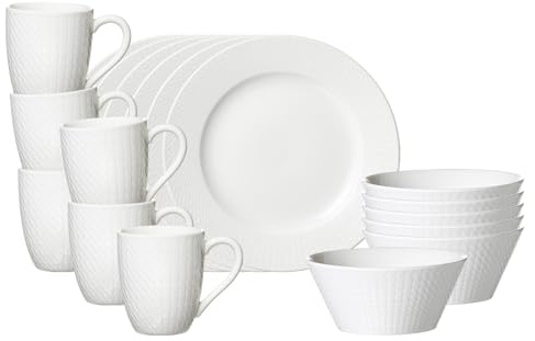 Ritzenhoff & Breker Saphir Frühstücks-Set 18-teilig | Porzellan Geschirr-Serie in Weiß mit Mosaik-Relief | spülmaschinenfest & mikrowellengeeignet | Becher, Teller & Schalen für 6 Personen