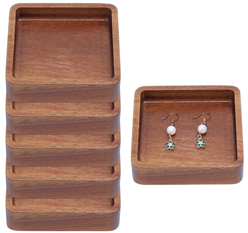 MAYJOYDIY 6 plateau à Bagues Carré en Bois D'Acacia 10 × 10cm Plateau Décoratif pour Bijoux Petit Plateau pour Colliers et Bracelets Décoration de Fête de Mariage Plats de Service