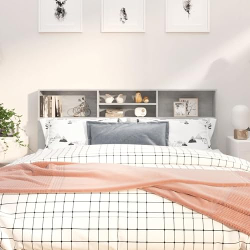 QJBSAVVA Kopfteil mit Regal Betongrau 180 cm breit Holzwerkstoff Modernes Wandkissen für Bett mit Ablage für Schlafzimmer