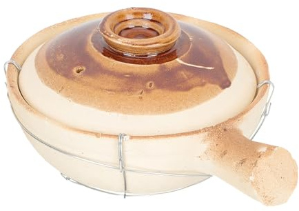 SHINEOFI Petite Marmite en Terre Cuite 08 L Poignée et Armature en Fer Cocotte Ménagère Blanche pour Cuisson Maison Résistante à Haute Température pour Ragoûts Soupes et Plats Mijotés