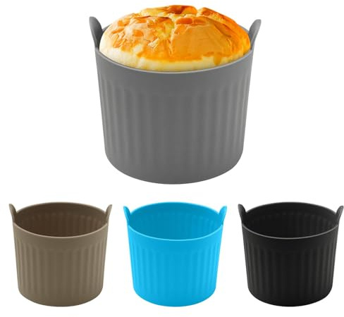 4Pack Air Fryer Baking Ramekins, Silicone Ramekins for Air Fryer, Easy Release Baking Cakes Moulds Egg Poached Fried Egg Mould, Bakeware Set for Eggs, Cupcakes, Muffins, Puddings