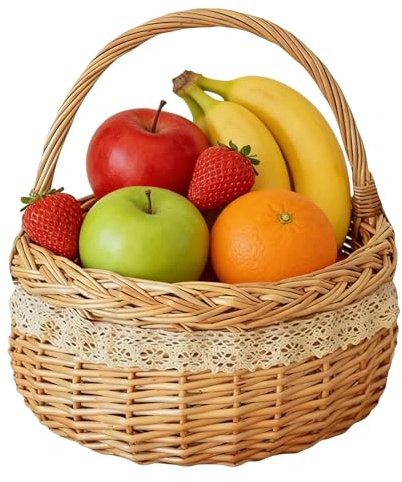 Panier de Pique-nique Panier de Rangement en Osier Tressé Naturel avec | Petit Panier de Pique-nique Pour Couple Pâques Cueillette Plage Récolte Fruits Légumes Œufs Fleurs