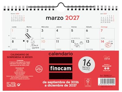 Finocam Neutro Calendario 16 meses 2026 2027 · Neutro · Español | Septiembre 2026 – Diciembre 2027. Calendario mensual para el trabajo, el estudio y el hogar