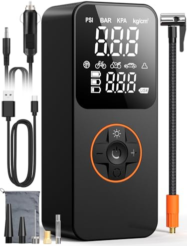 Gonfleur Pneus Voiture Électrique Sans Fil Mini Compresseur à Air Portatif 150 PSI avec Arrêt Auto & LED, Inflation Rapide, Batterie 6000mAh, Charge USB-C, pour Voiture/Moto/Vélo/Ballon, Noir
