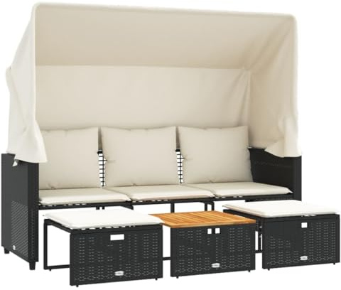 VIHHQGC PE-Rattan Sofa mit Fußhockern und abnehmbaren Bezügen als Outdoor-Sofa 3-Sitzer mit Dach
