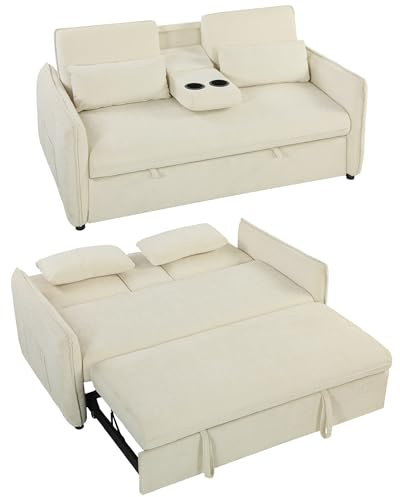 HOMCOM Schlafsofa 2-Sitzer mit Schlaffunktion 3-in-1 141x 180cm Beige