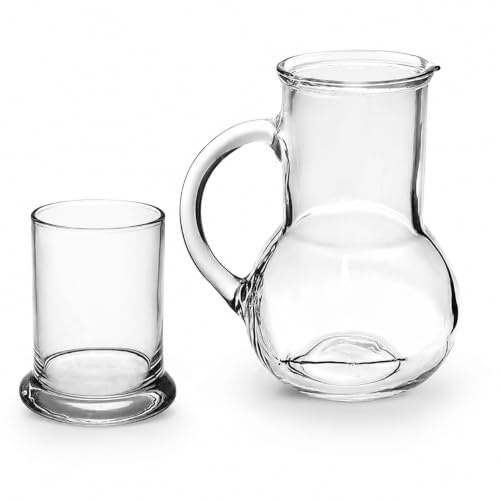 1 Litre Glass Carafe with Tumbler Bedside Water Carafe Set | Glass Jug & 230ml Drinking Glass | Water, Juice & Wine Pitcher | Bedroom, Dining Table & Office