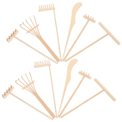 Mini Râteau de Jardin Zen en Bambou, Ensemble Khaki pour Sable Décoratif | Accessoires Miniatures pour Bureau et Espace de Travail, Touche Naturelle, Motifs Fins et Format Compact