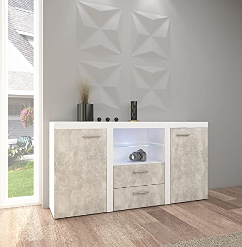 Kuechen-preisbombe TOP Kommode Sideboard Rumba Wohnwand Wohnzimmer Anbauwand Betonoptik Weiss matt