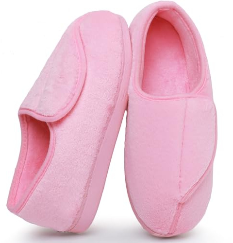 Git-up Ladies Diabetic Slippers Arthritis Edema Memory Foam Adjustable Closed Toe Swollen Feet Slippers Comfortable House Indoor Outdoor Shoes with Rubber Sole
