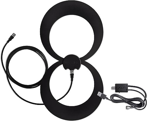 Antennas Direct ClearStream Eclipse 2 Amplified UHF Indoor TV Antenna, Reversible, Over 60 Miles Range, with 12' Cord, Shake Switch Amplifier