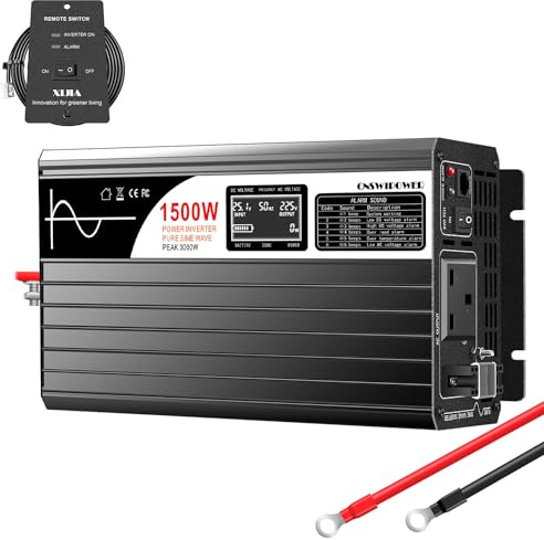 Xijia 1500W (Peak 3000W) pure sine wave battery inverter DC 48V to AC 230V 50HZ with remote control LCD display for home use,Camping, Boat,Outdoor (DC48V (Range 40V-60V) 1500W)