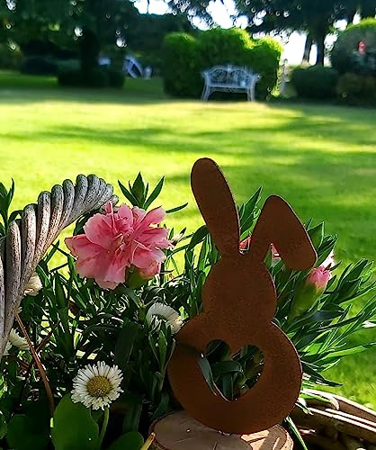 ARTTEC Hase Stecker (Rostdeko) (30 cm) - hochwertige Gartendeko aus Metall - Rost Deko für Garten, Balkon & Terrasse - Metall Deko zum Aufstellen - Made in Germany