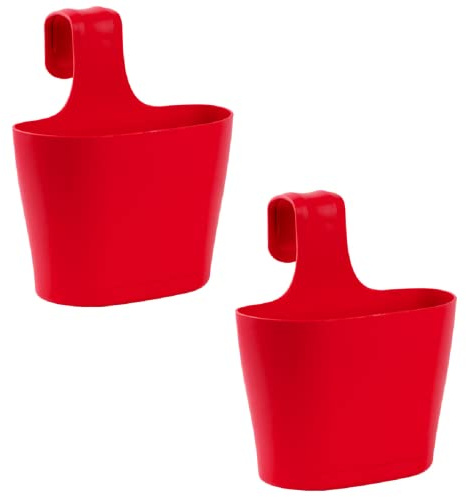 Gariella 2X Blumenkasten oval 2,8 Liter Balkon Übertopf Pflanzkasten Blumentopf zum Hängen mit 1. Bügel und Wasserspeicher Rot