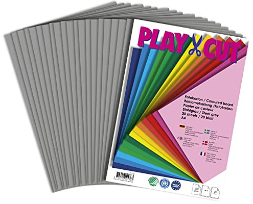 PLAY-CUT Fotokarton A4 Set Granitgrau (300g/m2) | 20 Bogen Din A4 Foto Karton Bunt | Dickes Foto Papier | Premium Druckerpapier Dicke Stärke | Karton zum Basteln Drucken