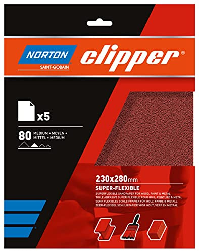 Feuille de toile abrasive super flexible - grain 80-230x280 mm - liasse de 5 pcs NORTON - 66261118247