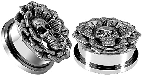COOEAR Schädel Blume Ohrmesser Piercing Tunnel Flesh Plugs Zurückschrauben Silber Keilrahmen Expander 6mm bis 25mm.