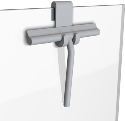 Minismus Tergivetro per Doccia - Pulisci Vetri Porte e Finestre - Tergivetro Doccia Silicone - Pulisci Doccia Vetro, Bagno e Specchi - Senza Foratura, Supporto Incluso (Grigio, 21 cm)
