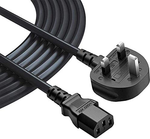 3 Prong Power Cable Cord 2 Meter Long Kettle Lead Compatible With Samsung/Dell/Sony/Panasonic/LG/Toshiba/Acer/Asus/BenQ/LCD Plasma TV and LED Monitor Mains Power Plug