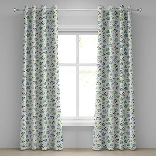 ABAKUHAUS Blumen Ösenvorhang, Stiefmütterchen Endymion, Dekorative 2-Panel-Fenstervorhänge für Schlafzimmer Wohnzimmer, 280 cm x 225 cm, Blau Elfenbein und Lavendel
