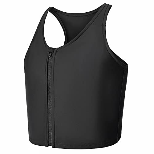 Wonababi Binder bröst för transgender, bindemedel trans dragkedja halv längd bekväm platt topp för gynekomasti kompressionsskjortor cosplay FTM bindnings-bh, svart, L
