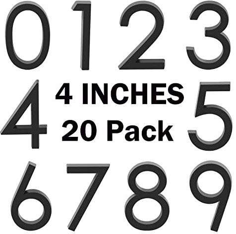 4inch Self Adhesive Mailbox Numbers, Door Address Number Stickers for Office Room, Raised 3D Effect, Chrome Plated(Black-4inch-20pack)