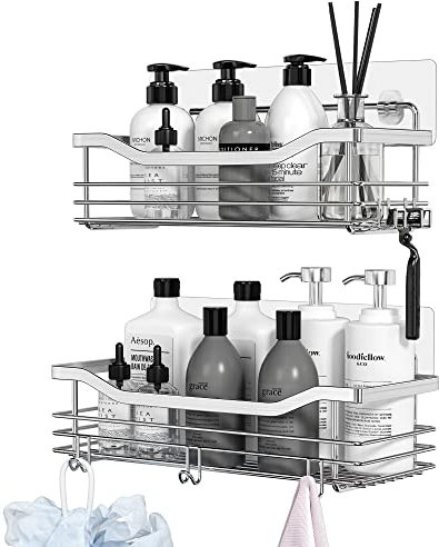 Orimade Duschregal ohne Bohren Edelstahl Duschablage mit 5 Haken Duschkörbe für Bad Küche Toilette 2 Stück