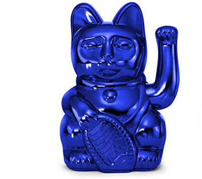 DONKEY Lucky Cat Cosmic Edition Earth Shiny Blue | Winkekatze, Maneki Neko, 15 cm, in Geschenkverpackung
