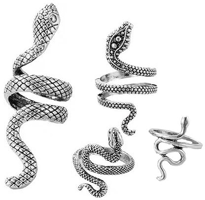 Carufin Vintage Snake Ring Set Animal Finger Joint Anillos Apilables Anillos Nudillo Joyería para Mujeres y Niñas (Pack de 4) (Plata)