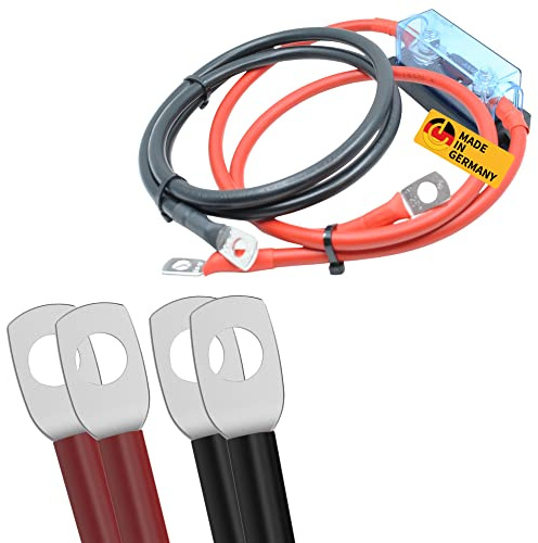 CAMPERPOWER | 80cm Anschlusskabel für Wechselrichter | Verbindet Wechselrichter und Versorungsbatterie l M8 Ringkabelschuhe | 25mm² | inkl. 125A Sicherung | für Camper | Made IN Germany​