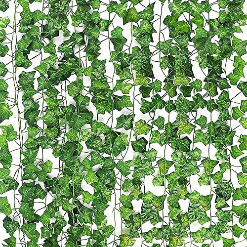 Uootach Efeu Künstlich Girlande Deko Vorhang, 12 Stück 26.4m Kunstpflanze Hängend, Fake Plants Room Decor für Küche, Terrasse, Schaukel, Hochzeit, Büro, Party, Weihnachten, Halloween Dekoration,Grün