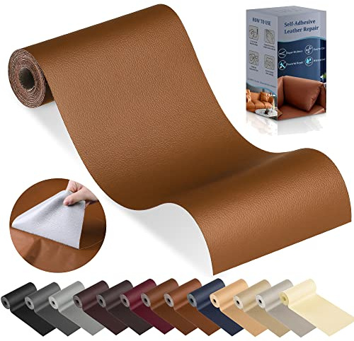 Kunstleder Selbstklebend Reparaturset, Leder Reparatur Set Mittelbraun | 10x160cm Selbstklebend Kunstleder Reparaturset, Leder Reparatur Patch Selbstklebend für Couch, Sofa, Autositz Möbel