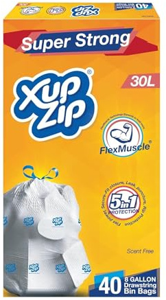 XupZip Bolsas de basura con cordón de 30 L, bolsas resistentes y flexibles, bolsas de basura a prueba de fugas, bolsas de plástico fáciles de abrir para cocina, oficina (2 rollos x 20 (40 bolsas))