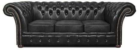 Chesterfield Fåtölj Winfield Basic läder | vit | 2 till 4 veckors leveranstid (shiny svart, 3-sitsig)