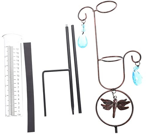 Cabilock Pluviomètre de Précision en Forgé Motif Libellule Tube de Mesure Extérieur en Verre Outil de Mesure des Précipitations pour Jardin Pelouse Décoration Suspendue
