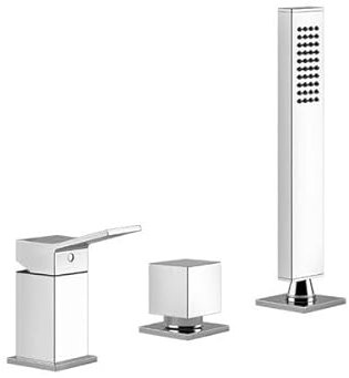 Gessi Rettangolo K, Dreiloch-Wannenrand-Armatur mit Umsteller, separaten Wanneneinlauf, 53043, Farbe: Finox Optik