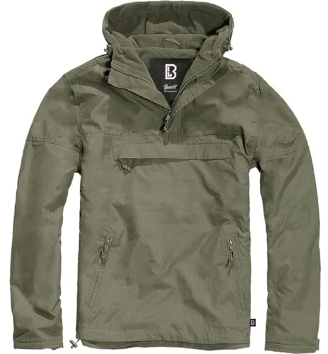 Brandit Individual Wear Men's Fleece-Lined Quarter Zip Windbreaker Pullover - Lightweight Weatherproof Casual Outdoor Jacket, Olive, X-Large