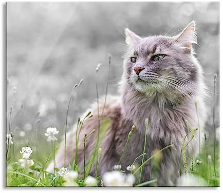 Katze in der Wildnis Herdabdeckplatte & Spritzschutz aus Echtglas | Für Herd-Kochfelder | 60x52 cm