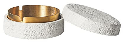 Cutfouwe Kreativer Mülleimer-Zeitgenössischer Stil-Beton + Innenteile Aus Rostfreiem Stahl-Leicht Zu Reinigen-Ideales Fassungsvermögen,Weiß,Goldfarbe