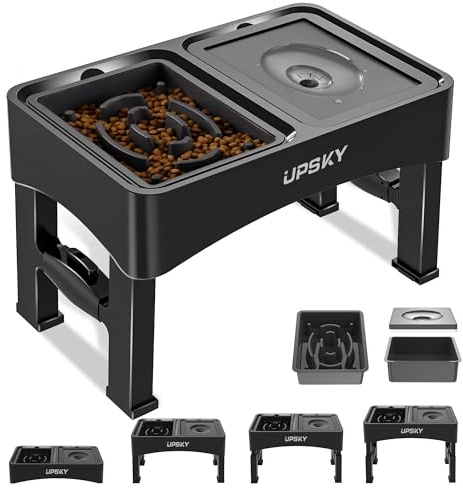 UPSKY Comedero Lento 2 en 1 de tazones elevados, Soporte Elevado Ajustable de 4 Alturas, dispensador de Agua sin derrames, Cuenco Antideslizante para Alimentos y Agua para Perros pequeños y medianos