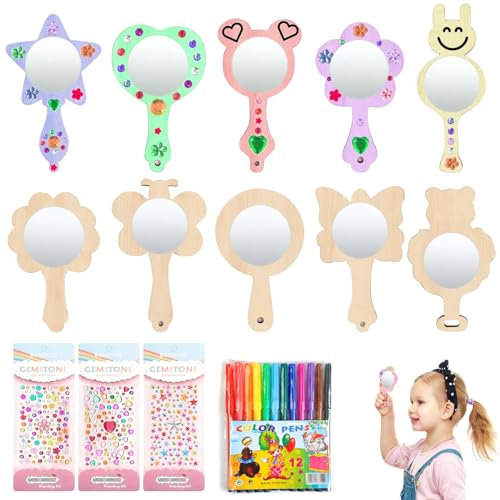 SPHERETRON Holzspiegel Basteln Kindergeburtstag 25 Stück DIY Handwerk Bastelset Mini Handspiegel Mit Griff Zum Bemalen Kinder Geschenk Party