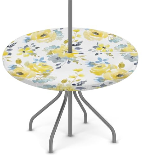 SEEKJOYS Tovaglia rotonda con angoli elasticizzati, con motivo gattino che dorme, impermeabile, lavabile, per esterni, patio, cucina, sala da pranzo, 91,4 - 106,7 cm