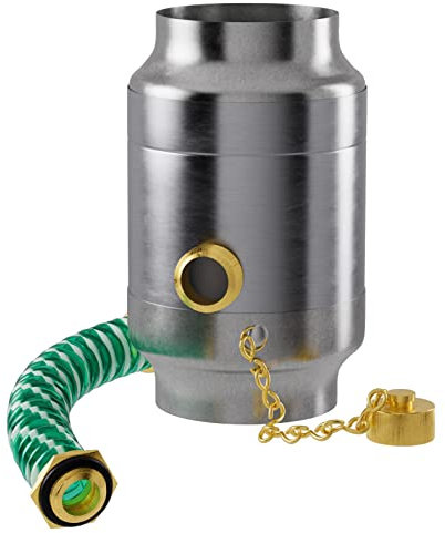 Baumeister.tech Regenwassersammler Titanzink 87mm Wassersammler für Fallrohre DN 87 inkl. Schlauchanschluss-Set und Verschlusskappe - Regensammler für Regentonnen mit Schlauch