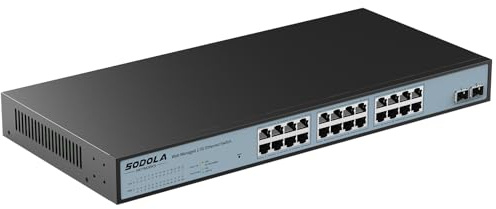 SODOLA 24-portars 2,5 Gbit Smart Web Managed Switch, 24 x 2,5 G Base-T-portar, 2 x 10 G SFP+, Link Aggregation/QoS/VLAN/IGMP, 1U-monterad 2,5 G nätverksomkopplare