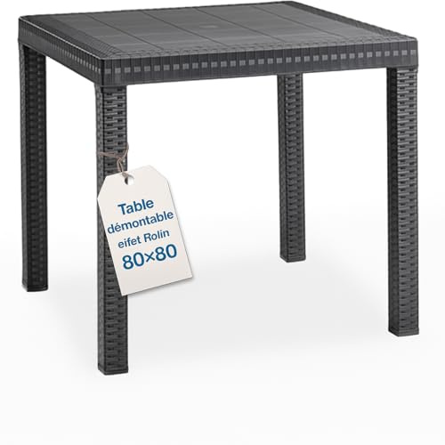 Tomaino - Tavolo da giardino in plastica, quadrato per esterno effetto Rattan, 4 posti, pranzo, bar, balcone (Nero)