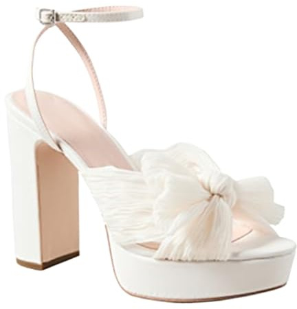 Sandali con Plateau Grosso da Donna Sandali con Tacco e Cinturino alla Caviglia con Fiocco e Punta Aperta Scarpe Eleganti per la Festa di Nozze (Color : White, Size : 38 EU)