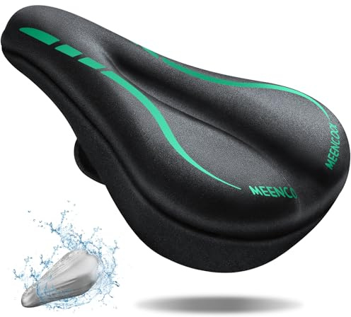 MEENCOOL Bike Seat Cushion - Gel Padded Bike Seat Cover for Men & Women Comfort, Adjustable Velcro Secure Bicycle Seat Cushion Compatible with Peloton, Indoor & Outdoor Bicycle Seat